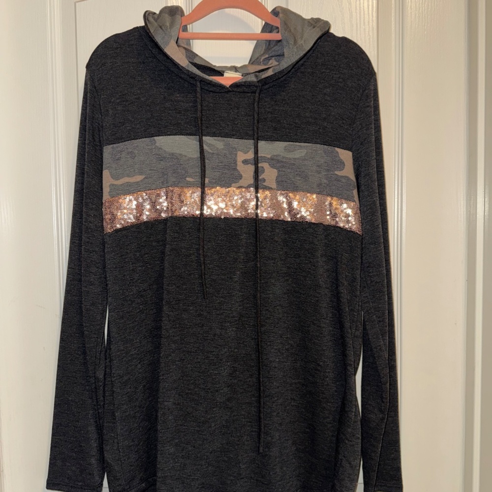 Sequin/Camo Color Block Hoodie